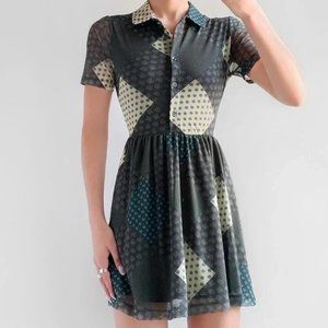 Urban Outfitters Dottie Collard Mini Button Front Mesh Geometric Dress